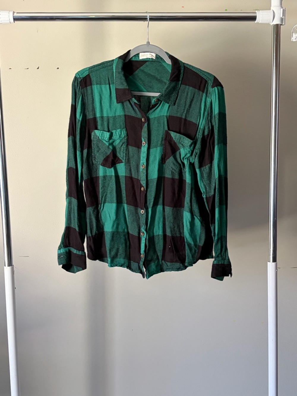 Maurices Green & Black Plaid Lightweight Button-Front Shirt